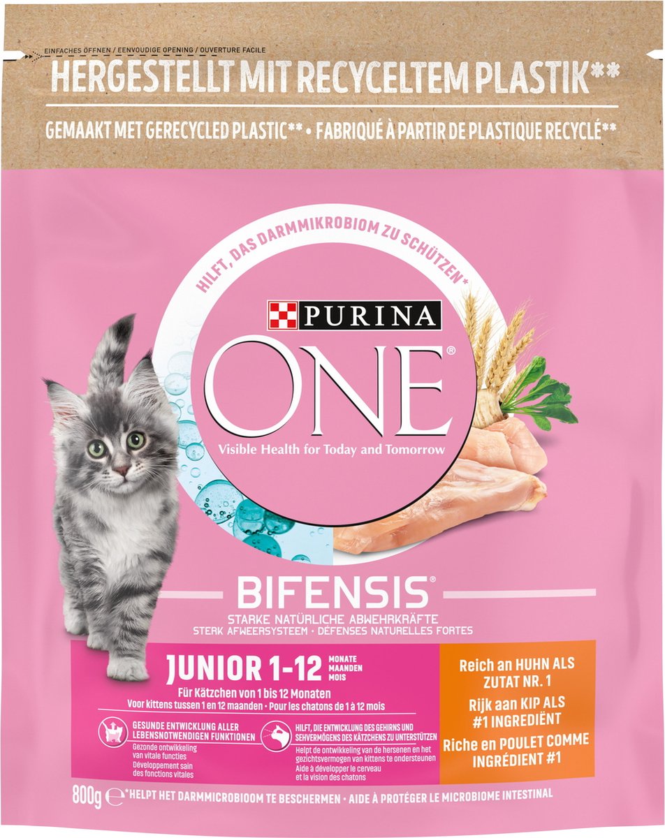  Purina ONE Junior - Kip/Granen - Kattenvoer - 800 G