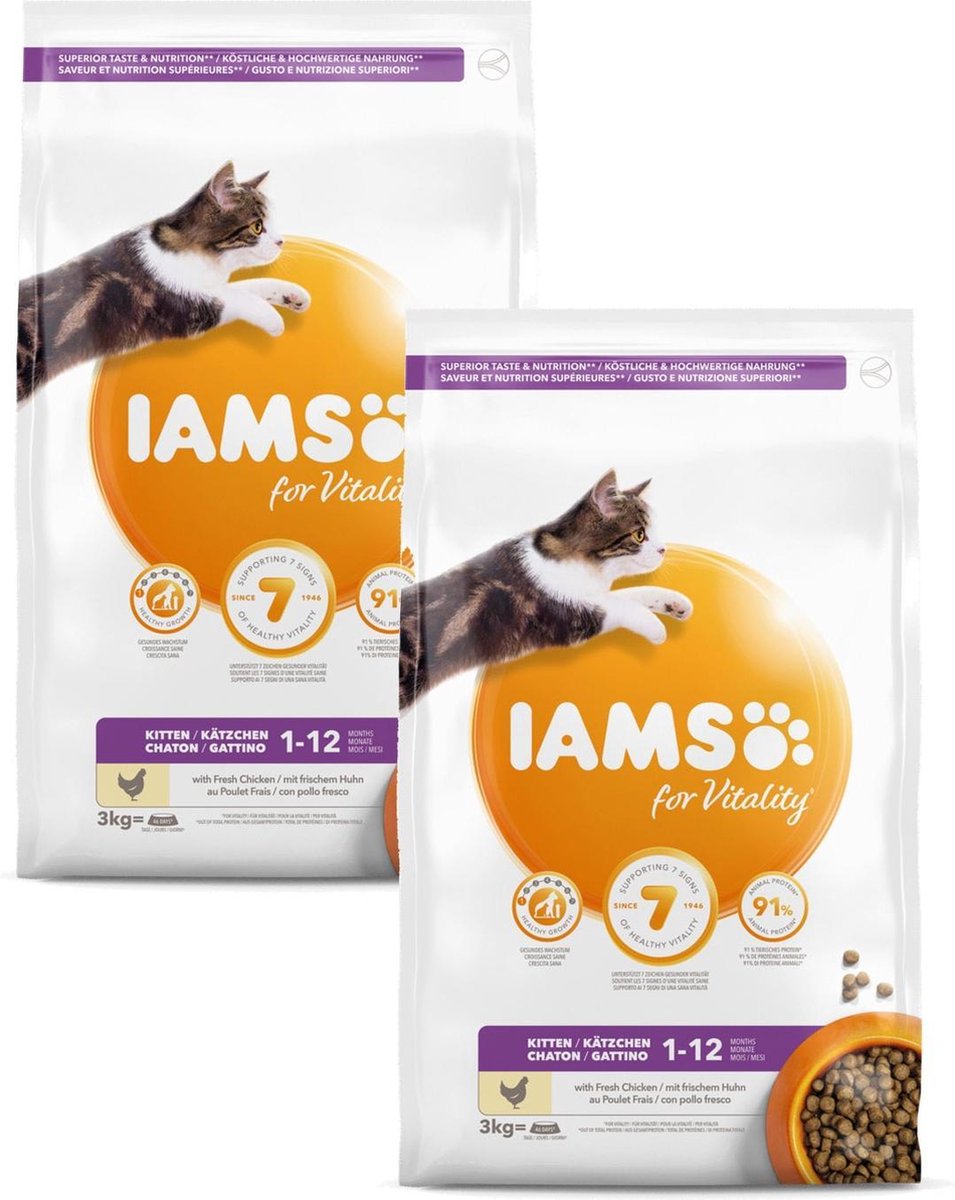  Iams Cat Kitten Kip - Kattenvoer - 2 X 3 Kg