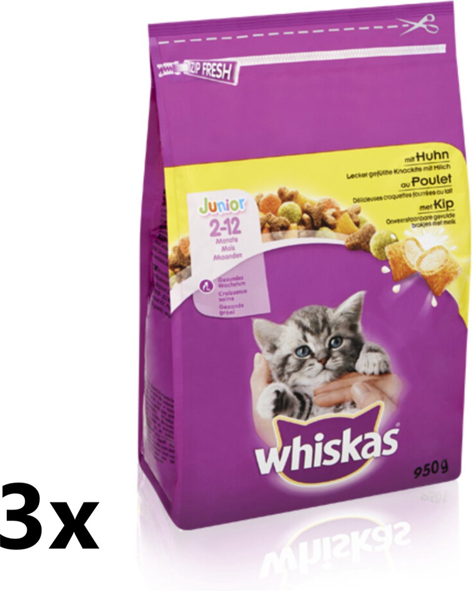  Whiskas - Katten Droogvoer - Junior - Kip - 3x950 Gr