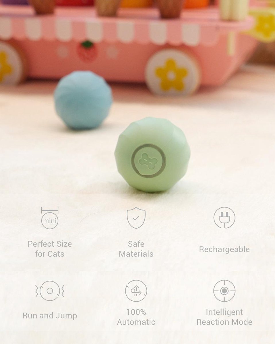 Cheerble | Mini Bal 3.0 | Roze | Zelf Rollende Bal Voor Katten | 3 Automatische Speelmodi | Interactief En Intelligentie Kattenspeelgoed | Kattenspeeltje