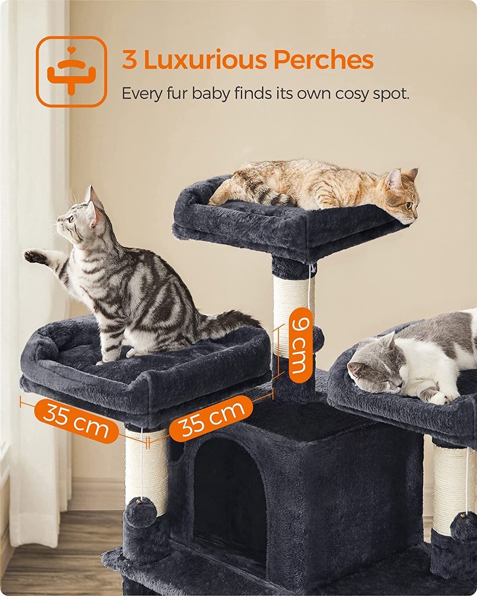  Soph &amp; Tess Krabpaal Voor Katten - Kattenboom -Donker Grijs - 60 X 55 X 172 Cm