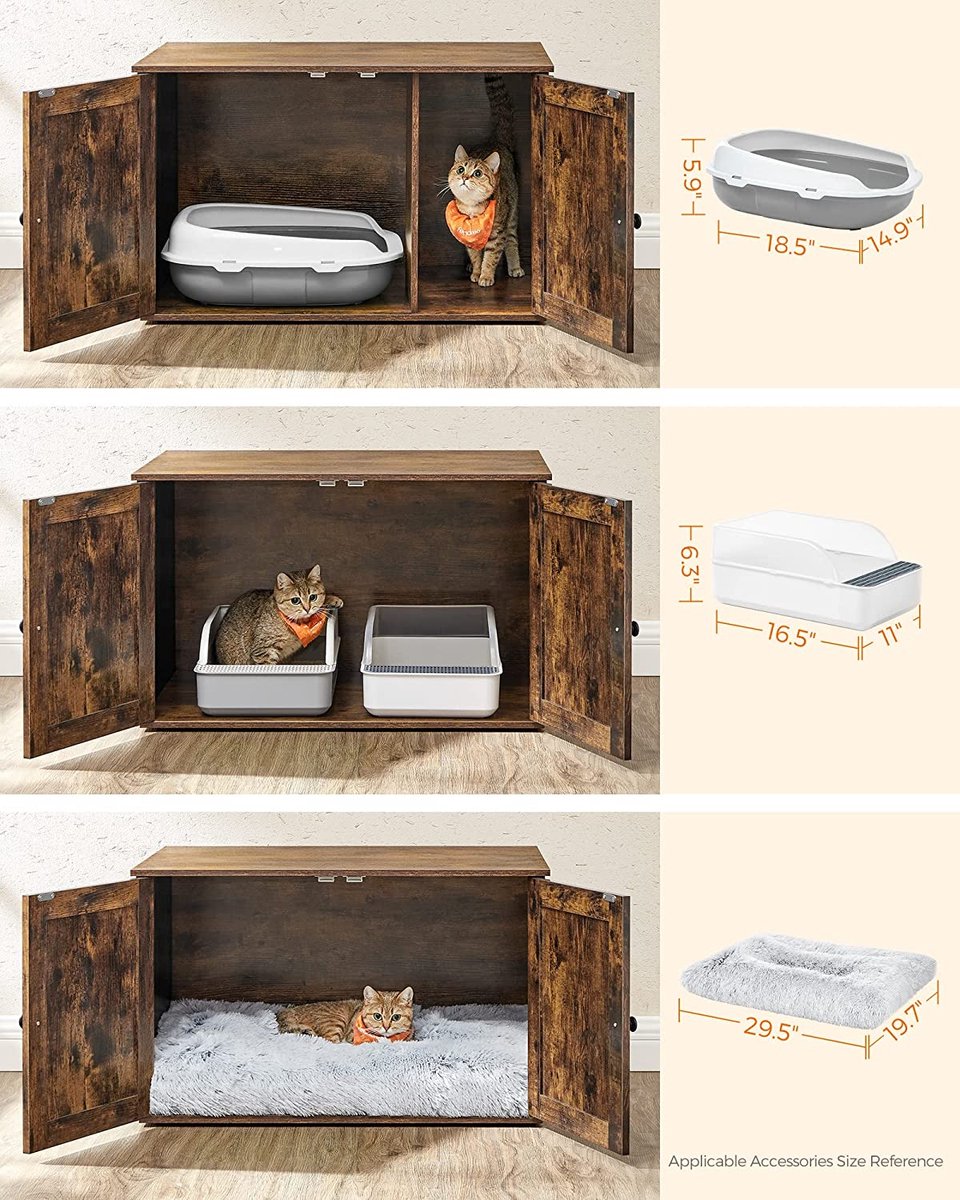 Songmics Kattenbak, Kattenhuis, Met Deuren, Vintage Bruin-zwart