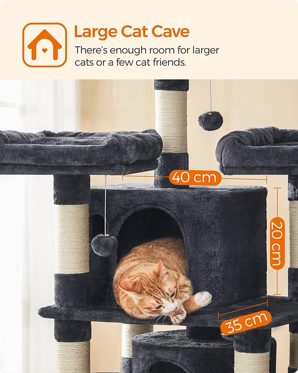  Soph &amp; Tess Krabpaal Voor Katten - Kattenboom -Donker Grijs - 60 X 55 X 172 Cm