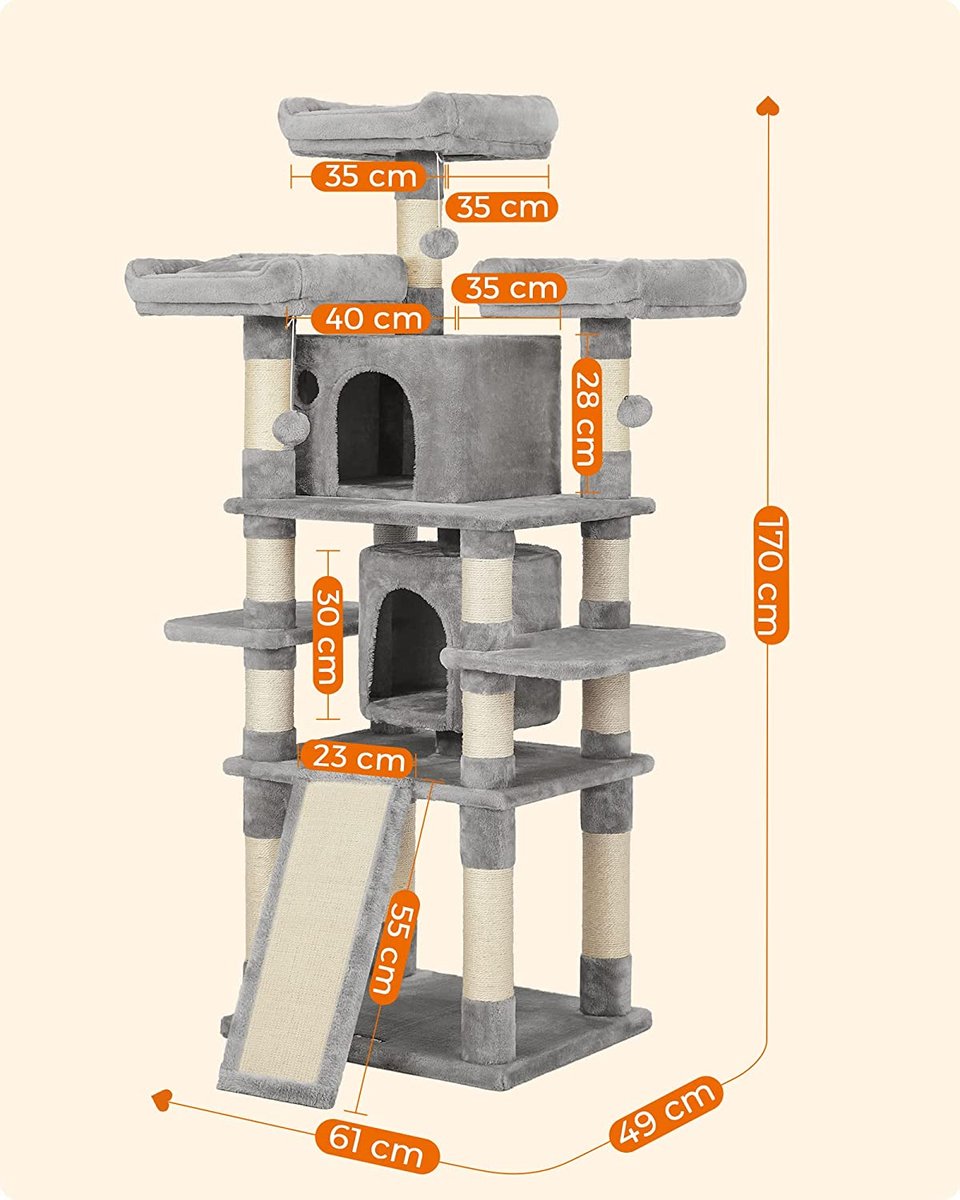  Nancy's XXL Krabpaal Voor Katten - Kattenboom - Grijs - 60 X 55 X 172 Cm