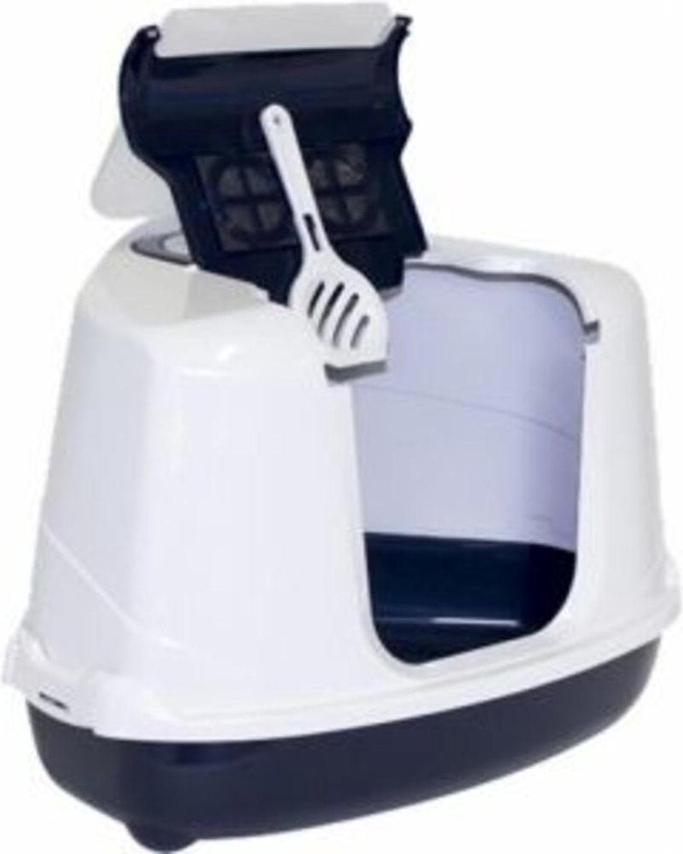  Moderna Flip Hoekkattenbak - Donkerblauw/Wit - 56 X 45 X 39 Cm