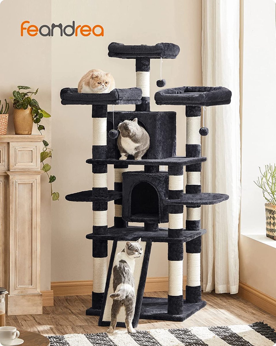  Soph &amp; Tess Krabpaal Voor Katten - Kattenboom -Donker Grijs - 60 X 55 X 172 Cm