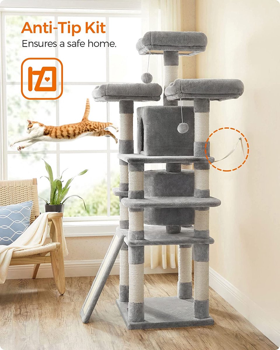  Nancy's XXL Krabpaal Voor Katten - Kattenboom - Grijs - 60 X 55 X 172 Cm