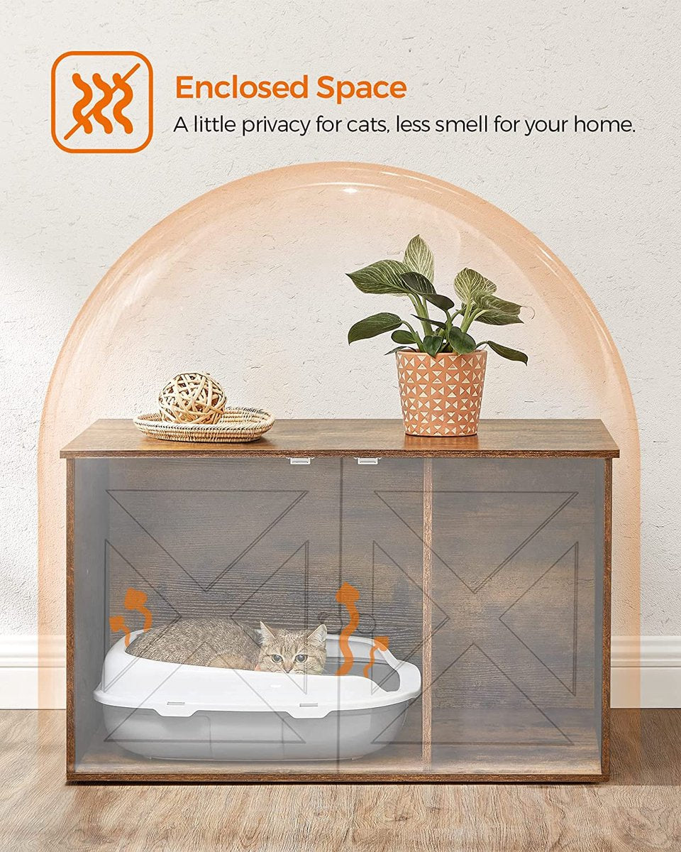 Songmics Kattenbak, Kattenhuis, Met Deuren, Vintage Bruin-zwart