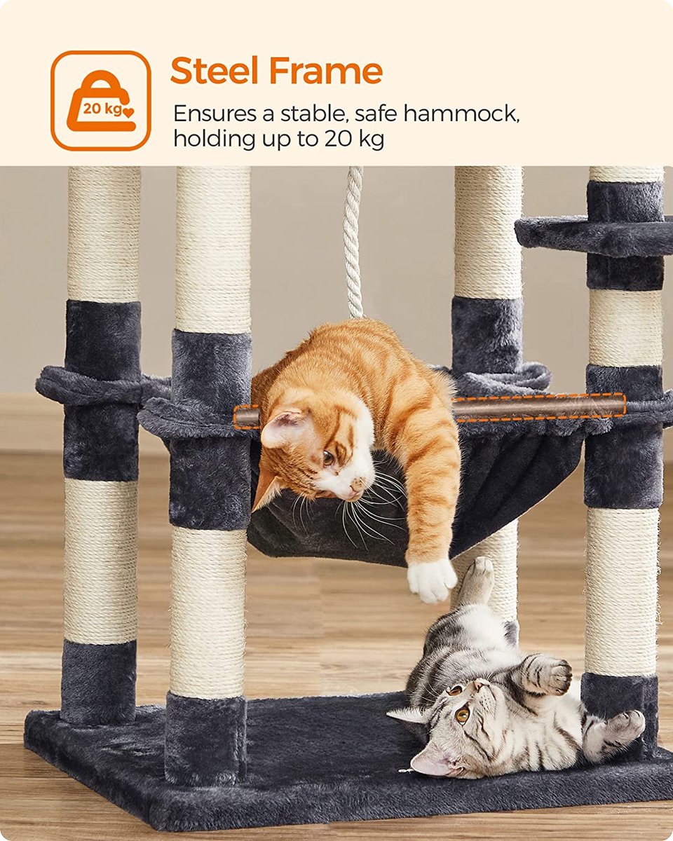  Krabpaal, Kattenboom 143 Cm, 2 Gezellige Uitkijkplateaus, Rookgrijs PCT15GYZ