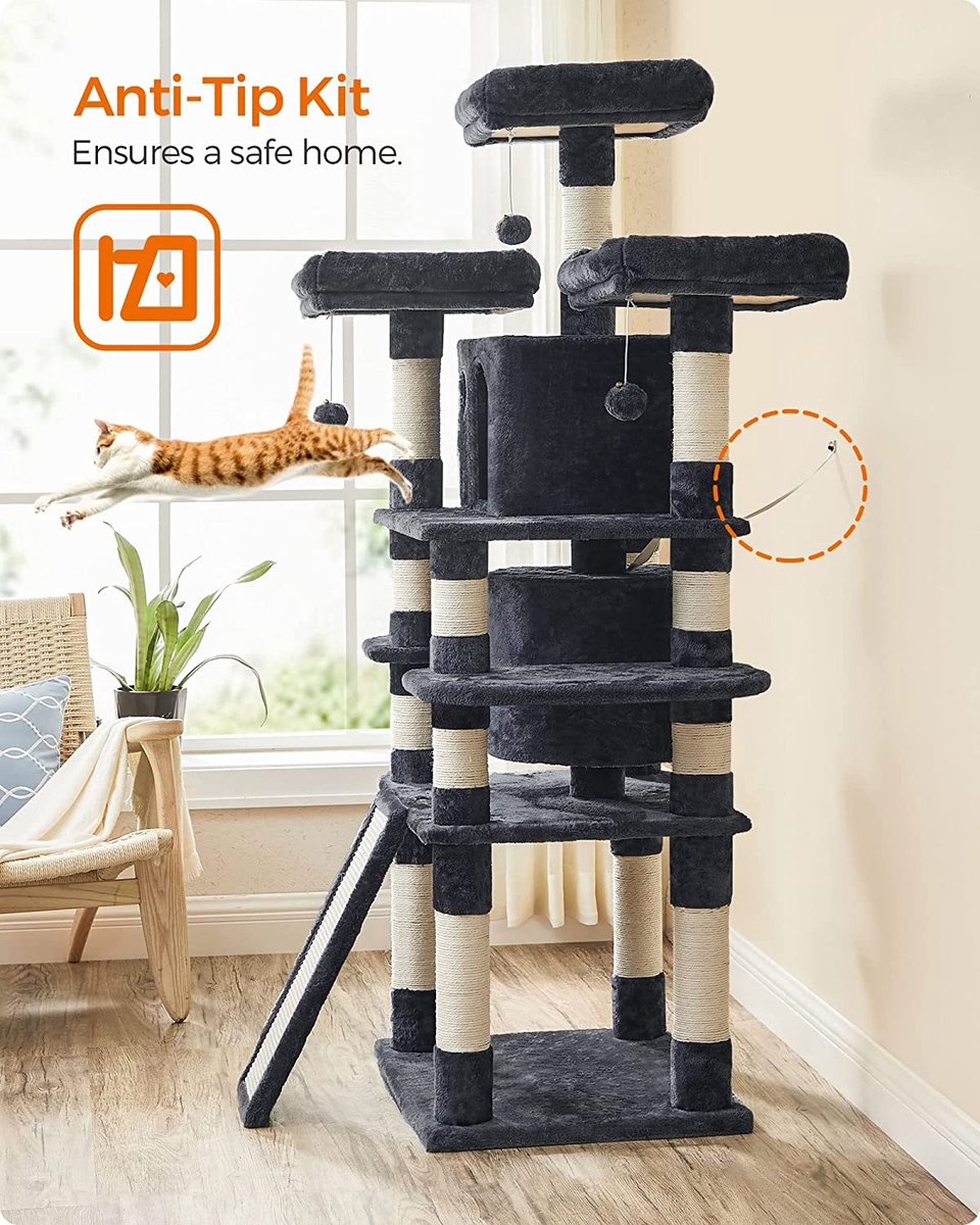  Soph &amp; Tess Krabpaal Voor Katten - Kattenboom -Donker Grijs - 60 X 55 X 172 Cm