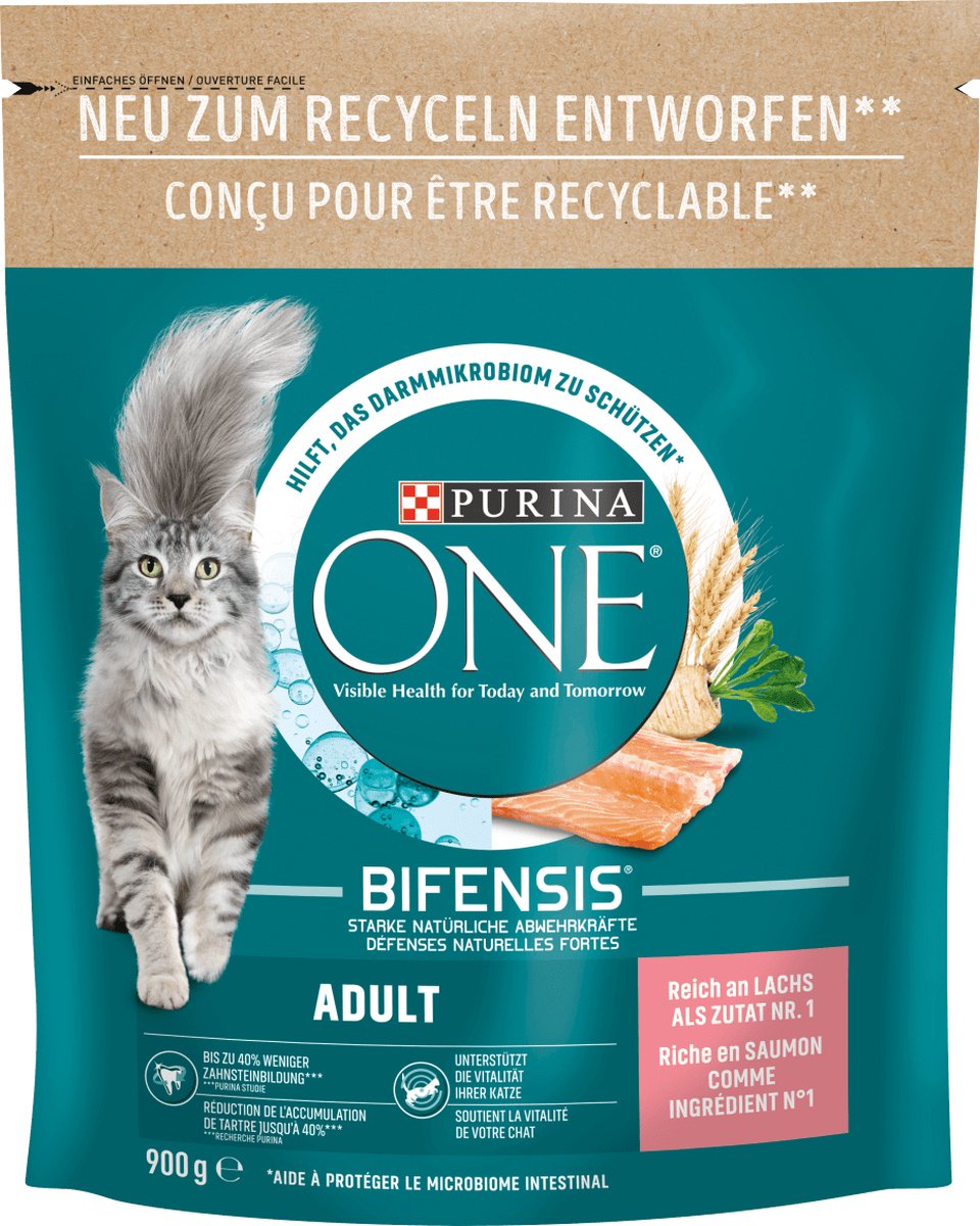  PURINA ONE Katten Droogvoer Met Zalm En Volle Granen, Adult, 900 G