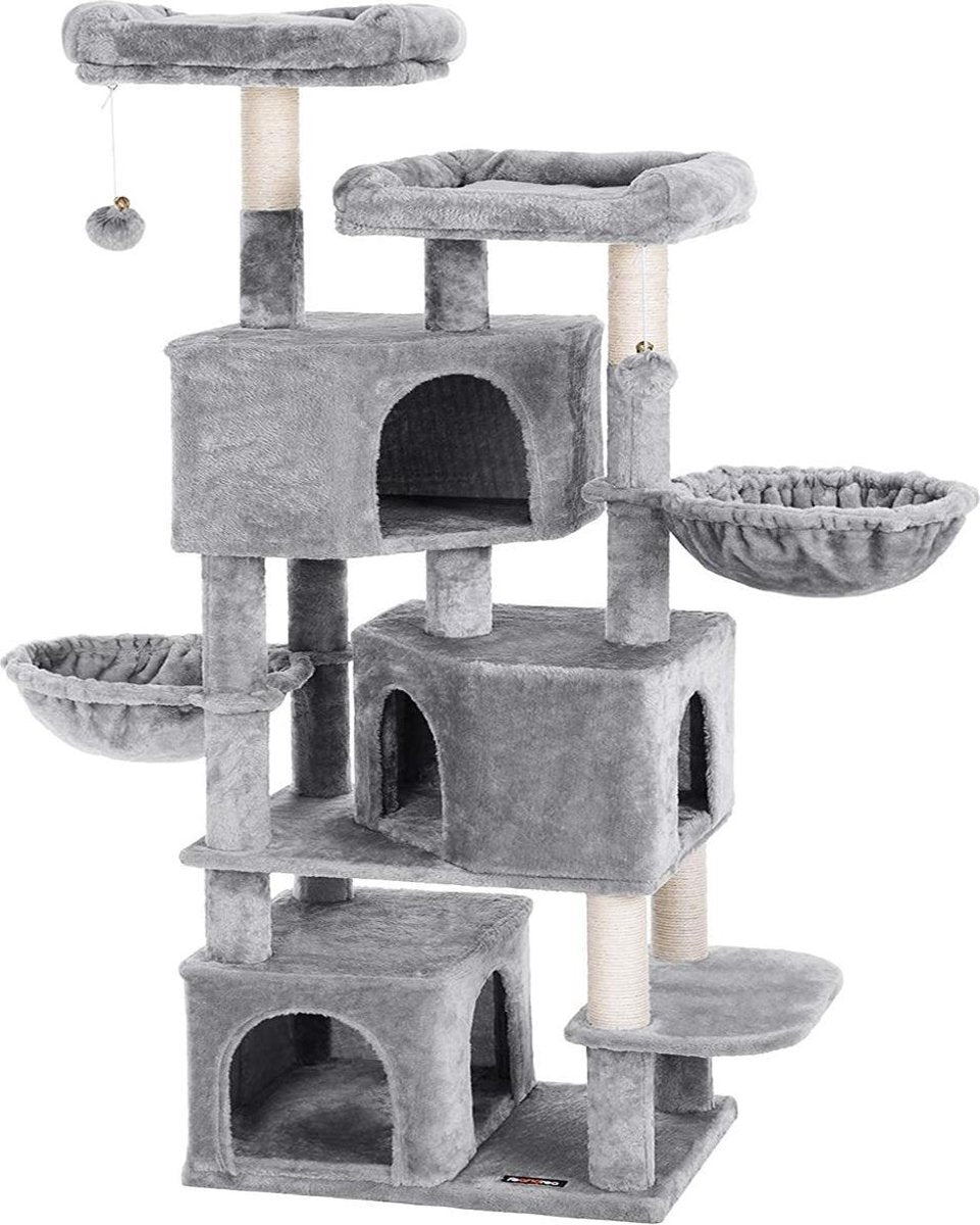  Songmics Kattenboom Groot, Met 3 Kattengrotten - Grijs - Sisal