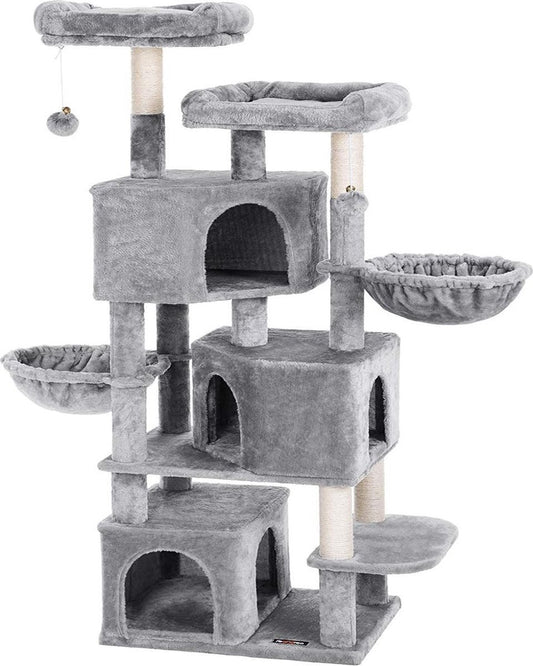  Songmics Kattenboom Groot, Met 3 Kattengrotten - Grijs - Sisal
