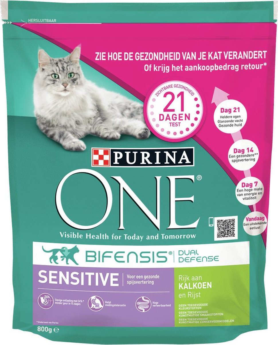  Purina One Sensitive - Kalkoen/Rijst - Kattenvoer - 800 G