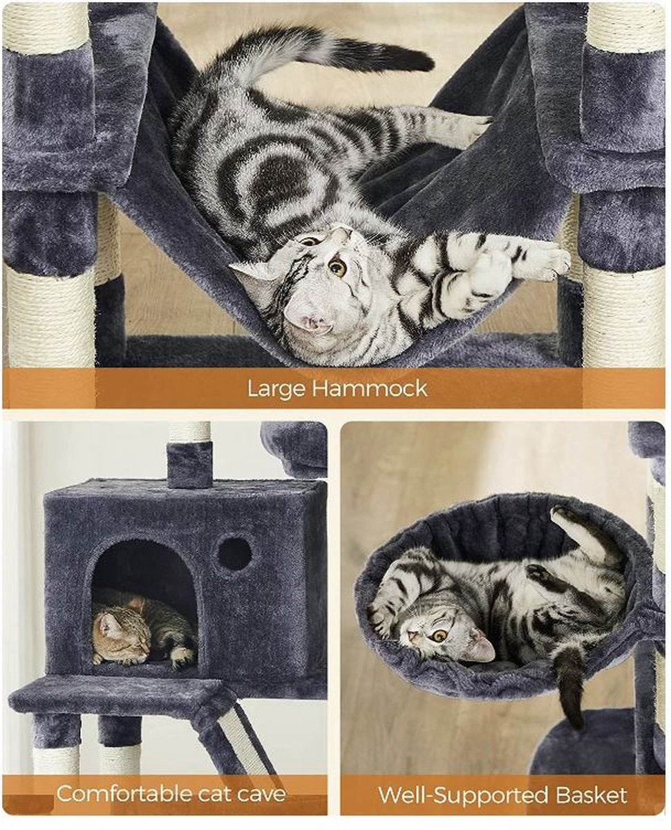  MIRA Home - Krabpaal - Klimpaal - Zwart/wit - Spaanplaat/pluche - 60x50x206