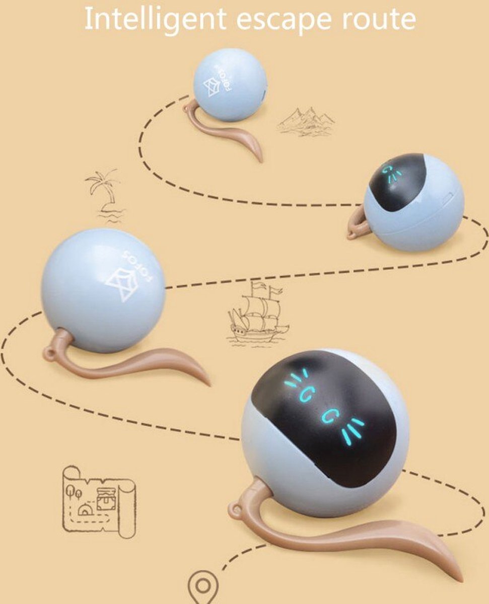  Otiume Interactieve Speelbal - Slimme Interactieve Jaag Speeltje Voor Katten - Kattenspeeltjes - Intelligente Jaagbal - AI -USB Oplaadbaar - LED - Blauw