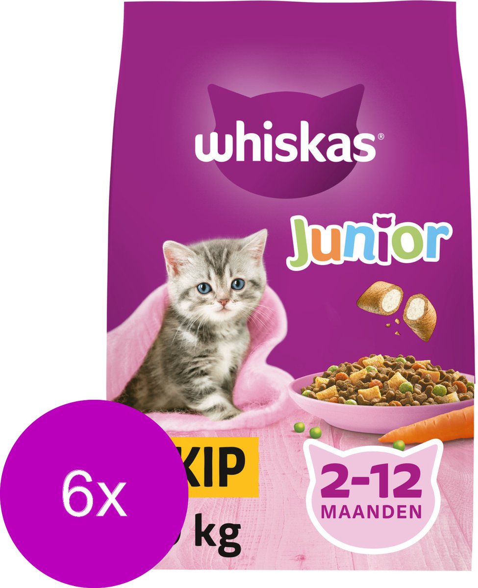  Whiskas Junior - Kattenbrokken - Kip - Zak 6 X 1,9 Kg