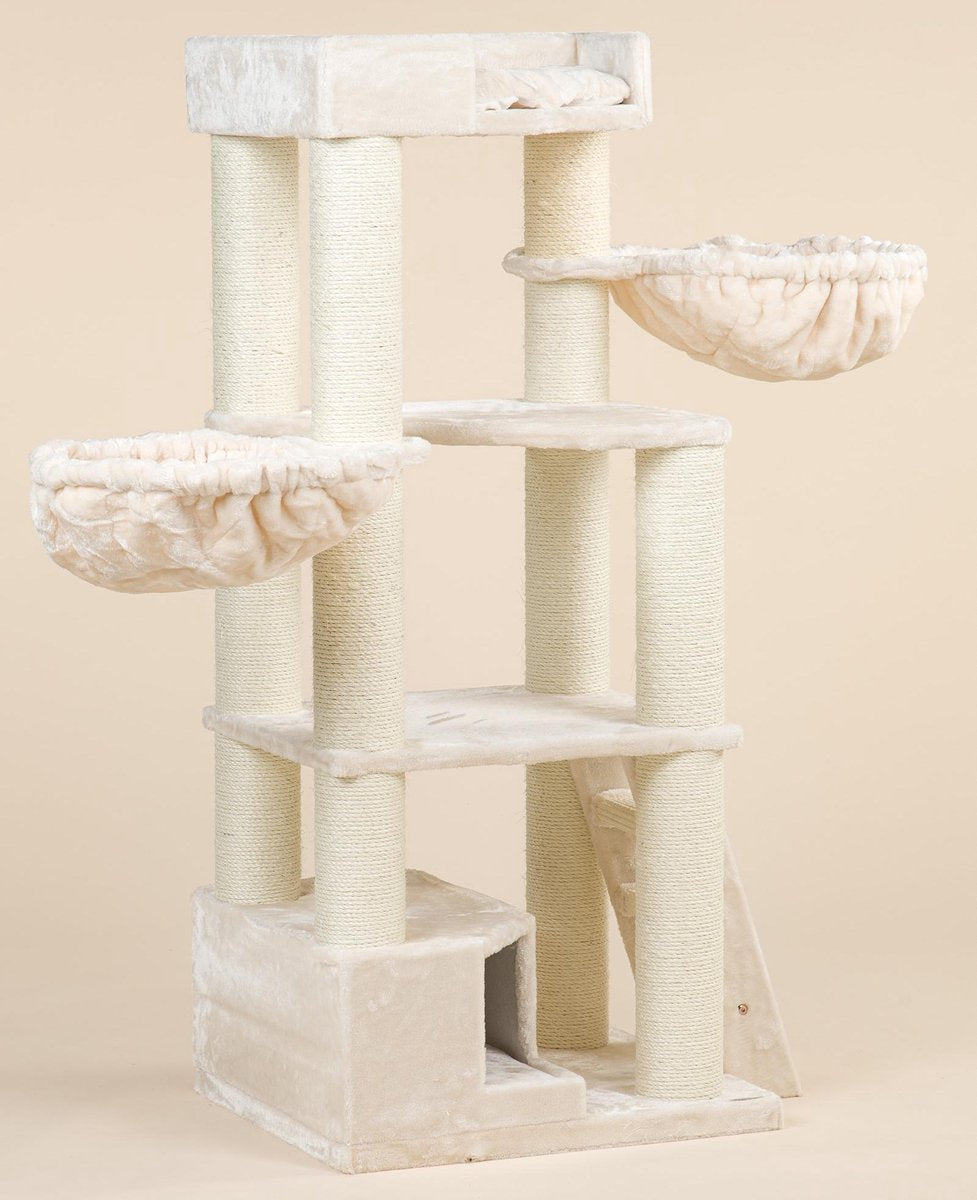  RHRQuality Corner Coon Krabpaal Voor Grote Katten - 60 X 56 X 151 Cm - Crème