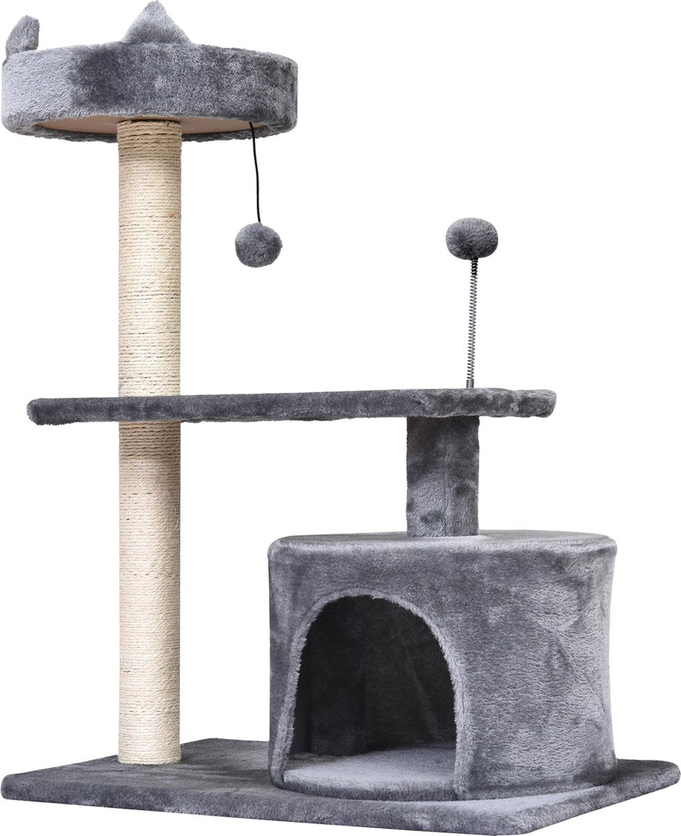  PawHut Kattenboom 3 Verdiepingen Krabpaal Kattengrot Met Sisal Palen Krabplank Pluche D30-258