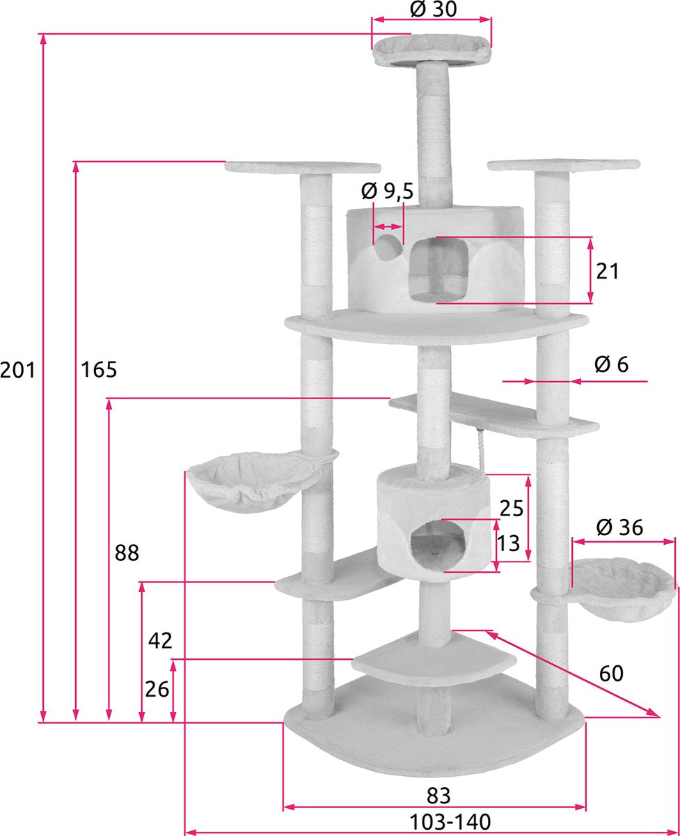 Tectake - Krabpaal Fippi Kattenkrabpaal - 201 Cm Hoog - Rood/wit - 402187