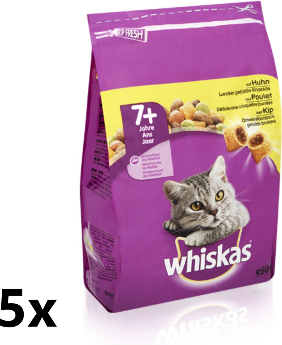  Whiskas - Katten Droogvoer - Senior - Kip - 5x950g