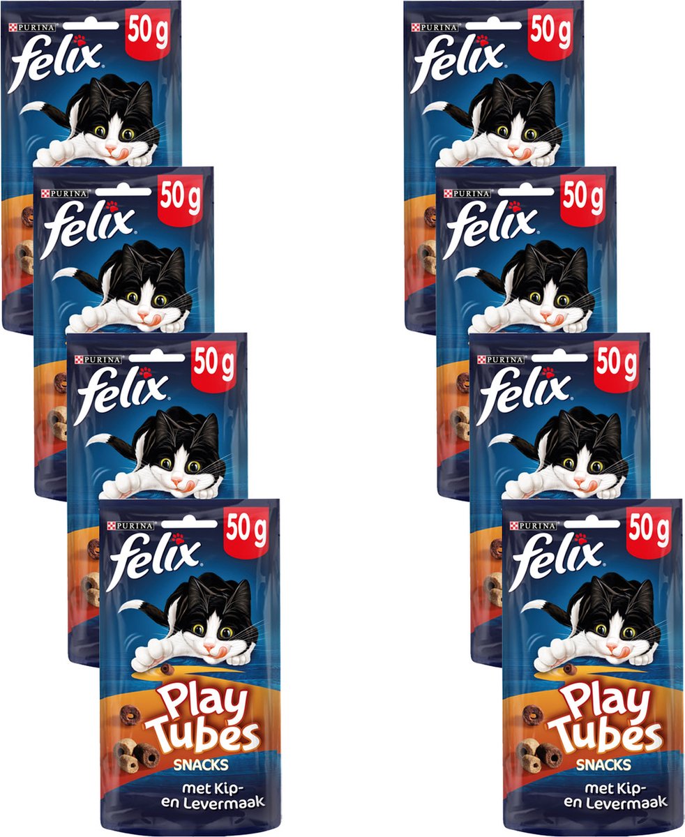  Felix PlayTubes - Kattensnacks - Kip &amp; Lever - 8 X 50g