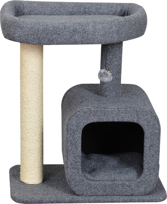  Katten Krabpaal Met Huisje | Grijs | 60 X 40 X 70 Cm Kattenboom Met Ligbed