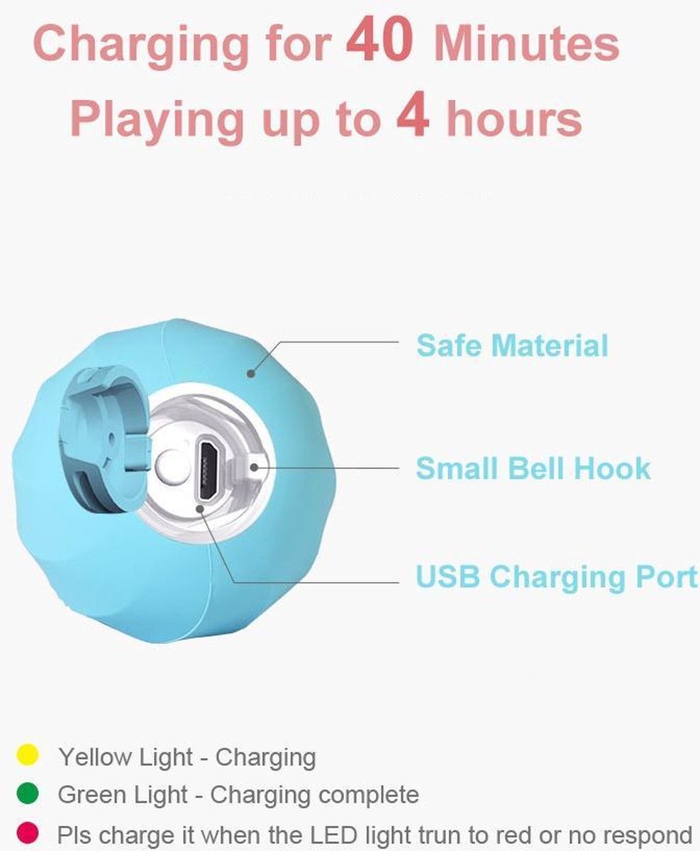  Cheerble | Mini Bal 3.0 | Roze | Zelf Rollende Bal Voor Katten | 3 Automatische Speelmodi | Interactief En Intelligentie Kattenspeelgoed | Kattenspeeltje