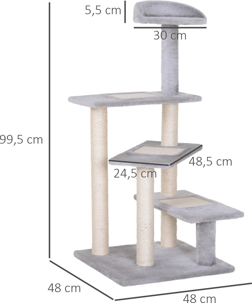  PawHut Klimboom 5 Lagen Kattenboom Speelboom Kattenkrabboom Trap Sisal Beige D30-183