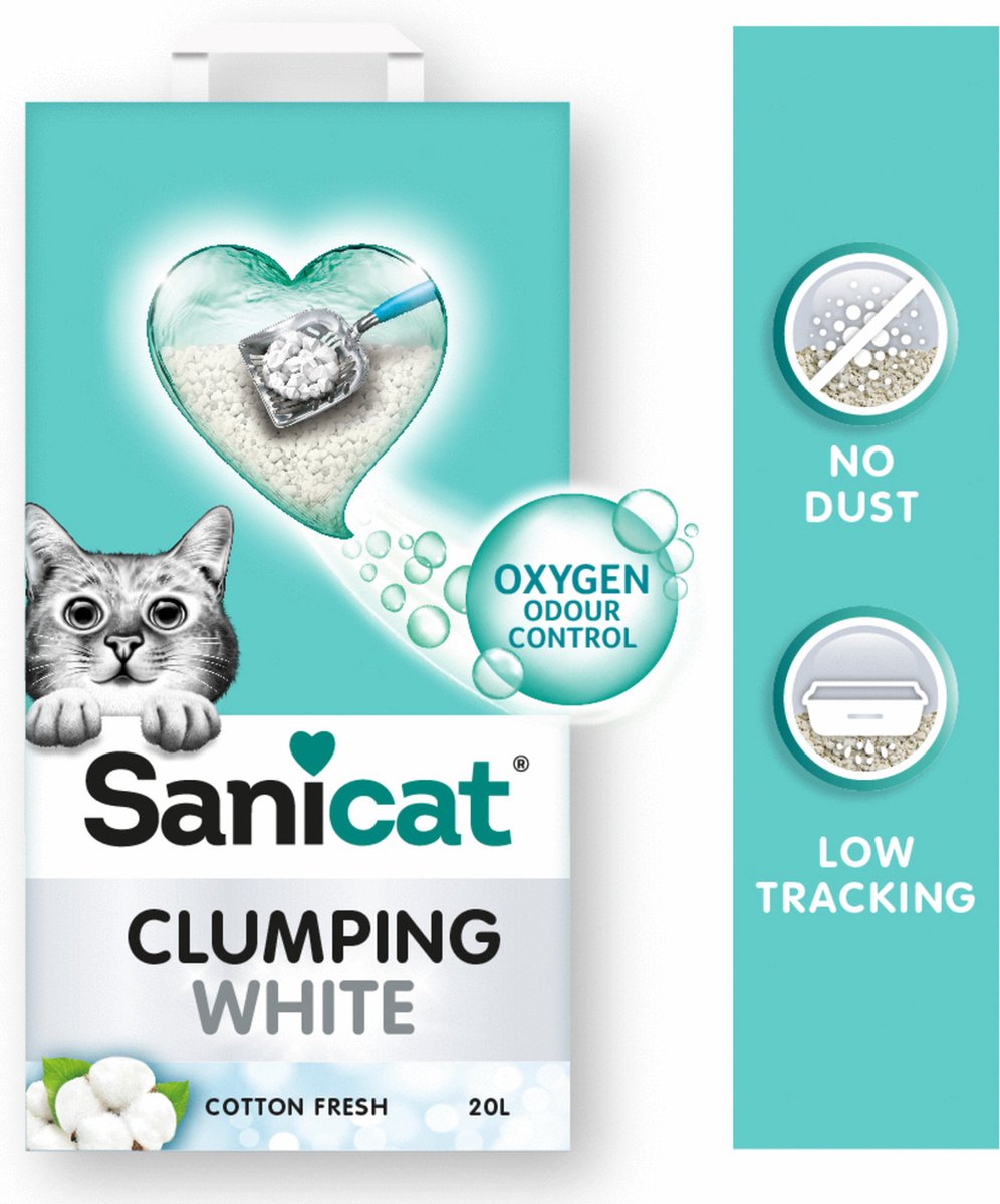  Sanicat Kattenbakvulling Clumping White Cotton Fresh 20 Liter