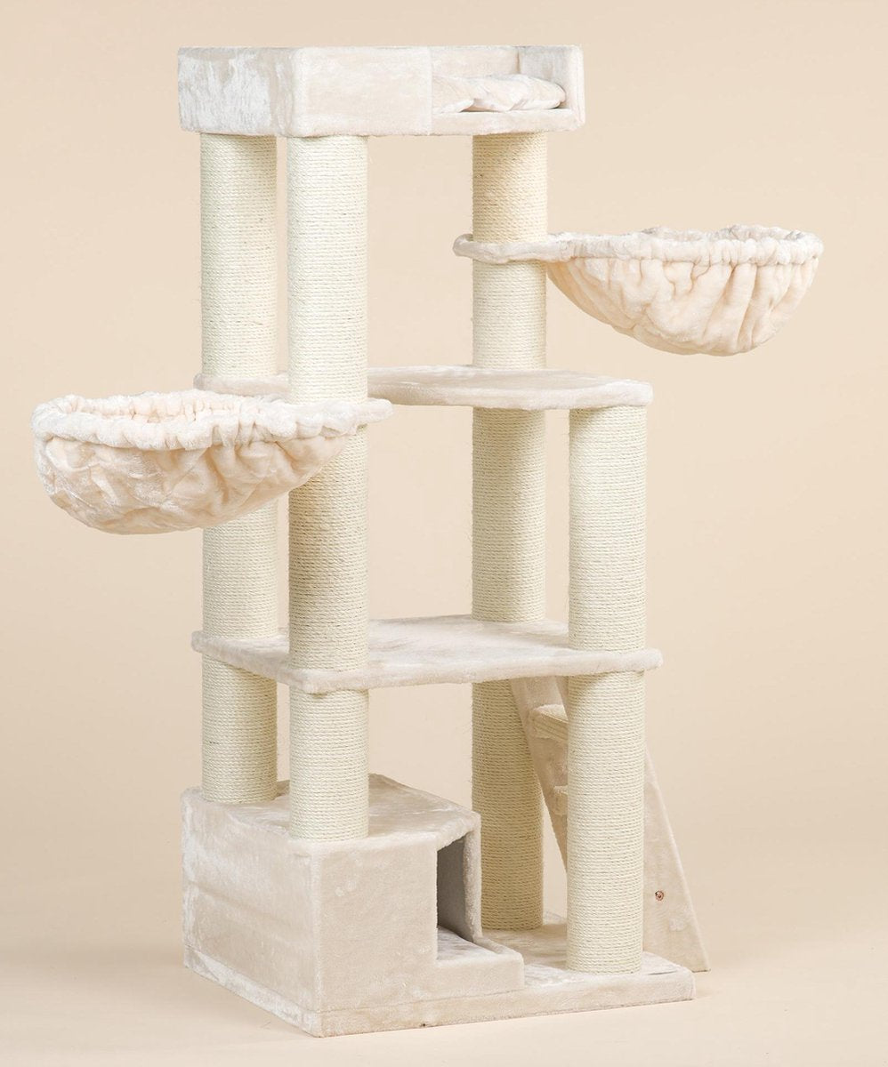 RHRQuality Corner Coon Krabpaal Voor Grote Katten - 60 X 56 X 151 Cm - Crème